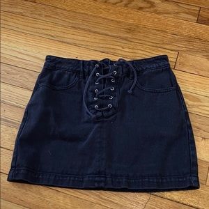 Black tie up mini skirt
